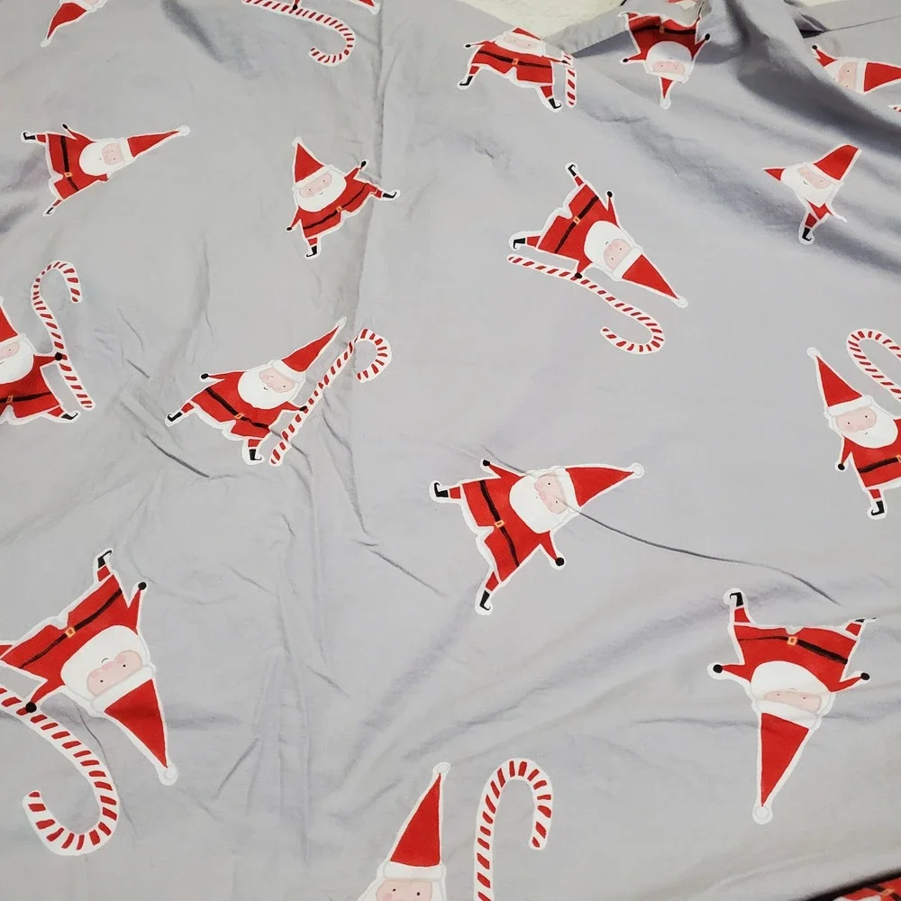 West Elm Pottery Barn Kids Gray Smiley Santa Christmas Cotton Twin Duvet Bedding